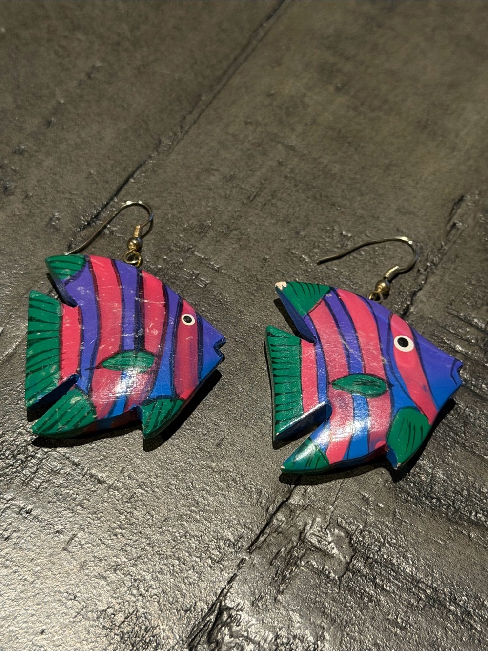 Handcrafted Fish Drop Earrings in Pink, Blue & Green Aspen Traders